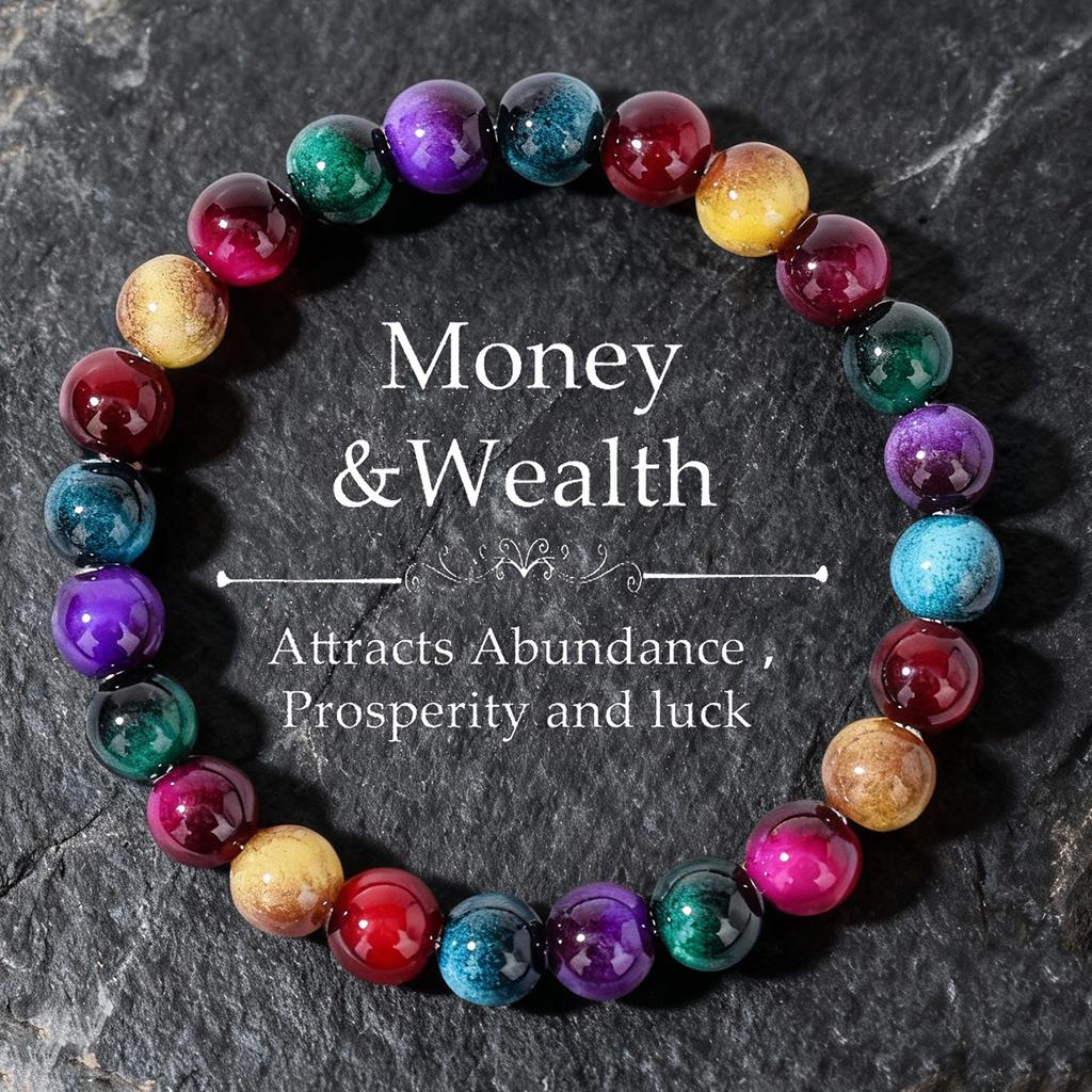 Festive Gifts Multicolor Rainbow Agate Beaded Bracelet Vibrant Fashion Jewelry For Men And Women Daily Wear Simple Versatile Accessory