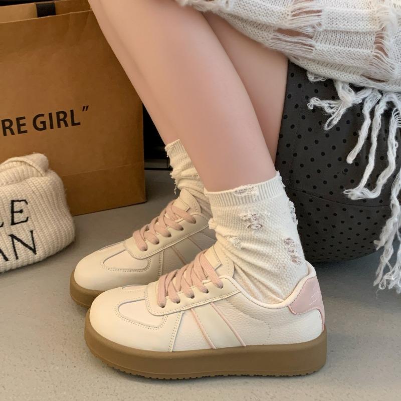 

Platform white shoes women s new autumn heightening lace-up board shoes casual sports running shoes 40 розовый