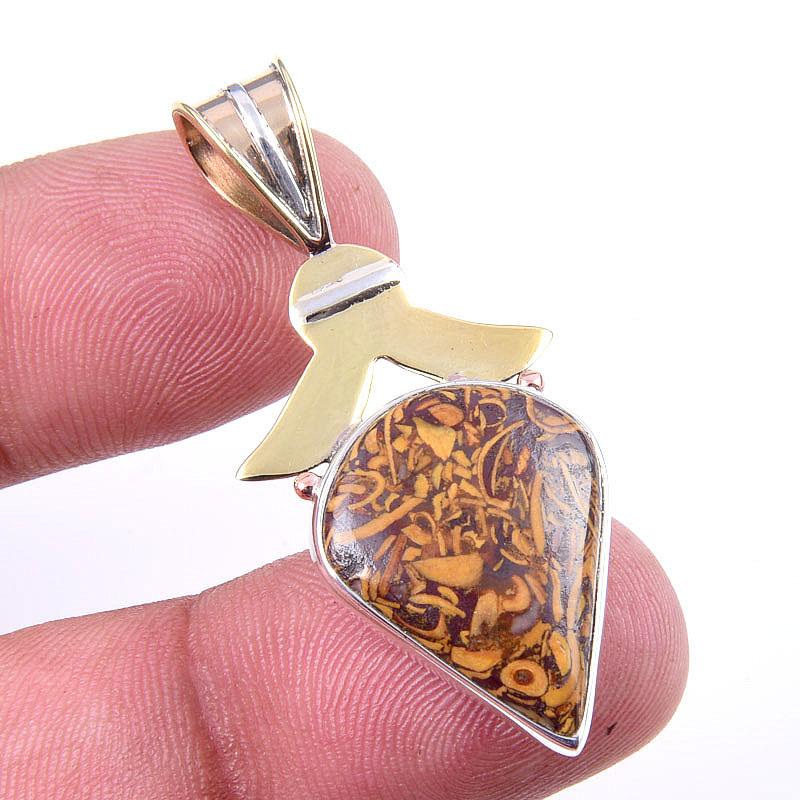 

Natural Maryam Jasper 925 Solid Sterling Silver Gift TwoTone Pendant 1.75 q0m31