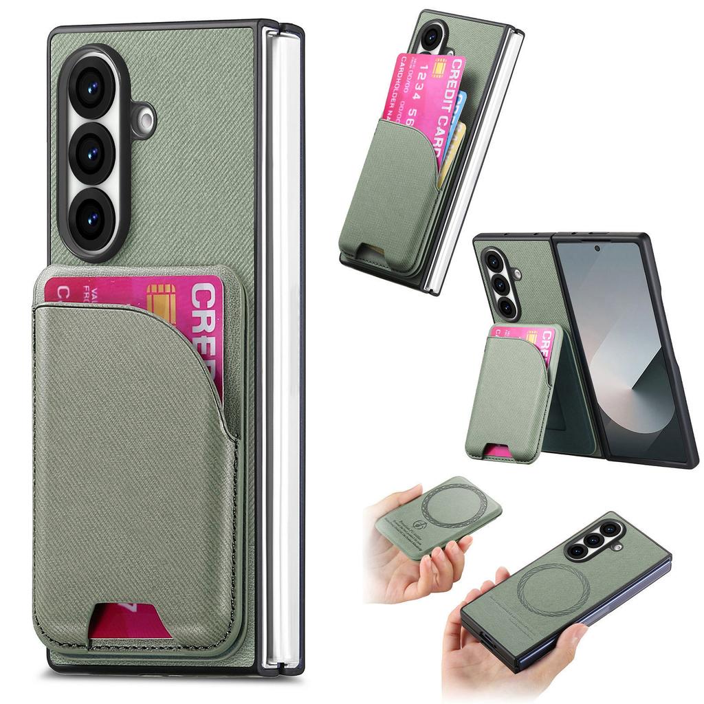 Für Samsung Galaxy Z Fold7 5G Magnetische Hülle Ständer Denim-Textur Leder-Rückseite mit Abnehmbarer Kartenhalter-Tasche