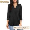 Blusas y camisas con cuello POLO de manga larga con estampado de Color sólido informal a la moda para mujer