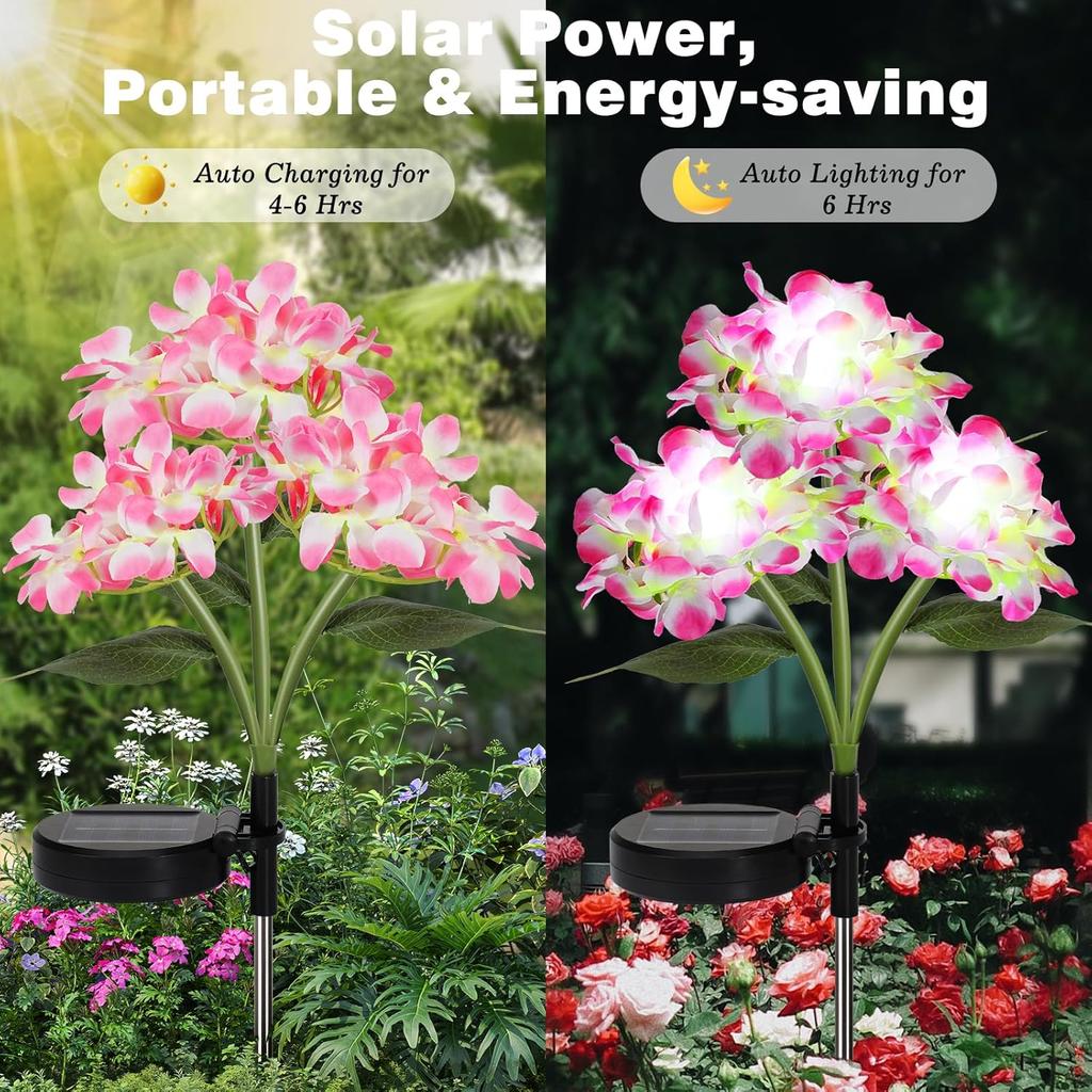 Solar Powered Hydrangea LED Light, Realistic Artificial Solar Garden Light, Semi-Flush Lawn Lamp for Outdoor Courtyard, Pathway