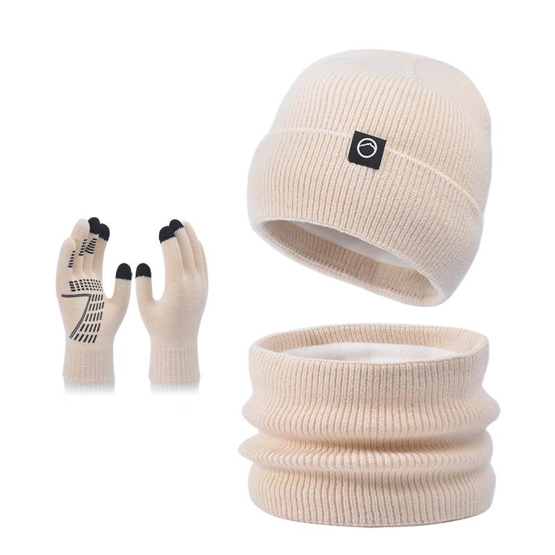 Winter Hat Gloves Scarf Set Fleece Warm Ear Protector Wool Hat Men's Cold-proof Knitted Pullover