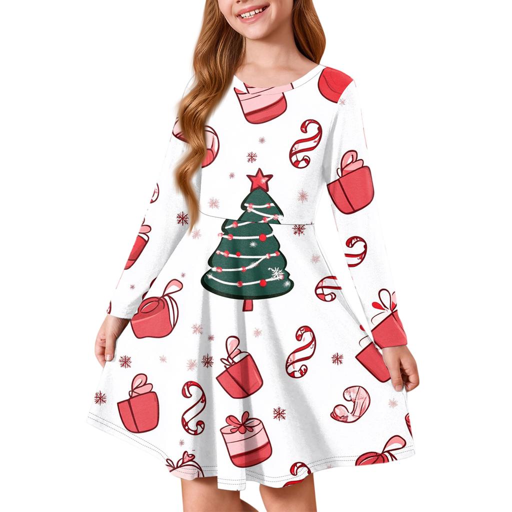 Girls' Princess Dress - Long Sleeve A-Line T-Shirt Dress Christmas Day