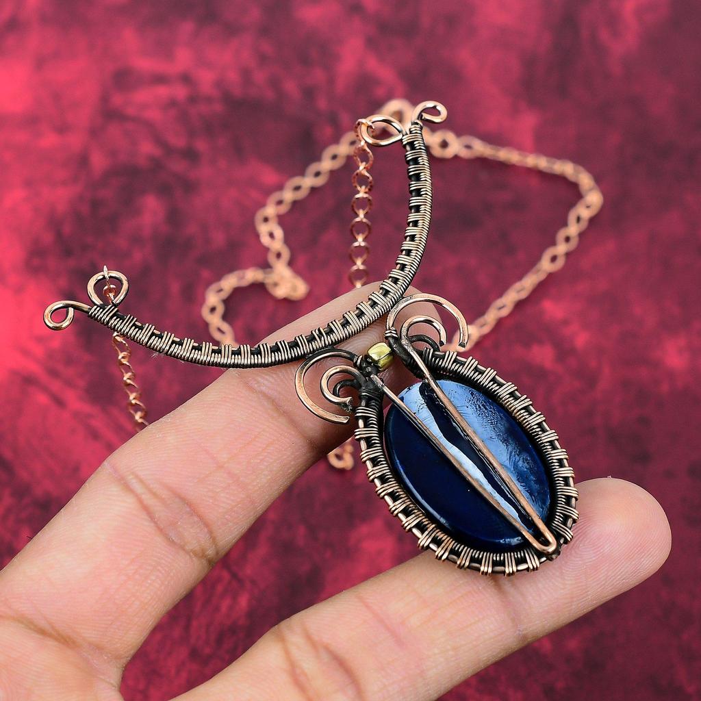 Blue Fire Labradorite Necklace Copper Wire Wrapped Gemstone Necklace Adjustable Chain Necklace Copper Jewelry Handmade Necklace Gift For Her