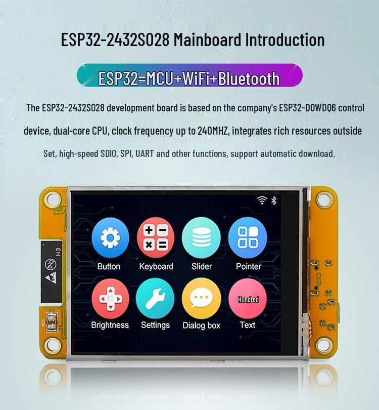 ESP32 Dev Board with 2.8-inch Touchscreen, WiFi, Bluetooth, 240x320 TFT Display, LVGL Compatible