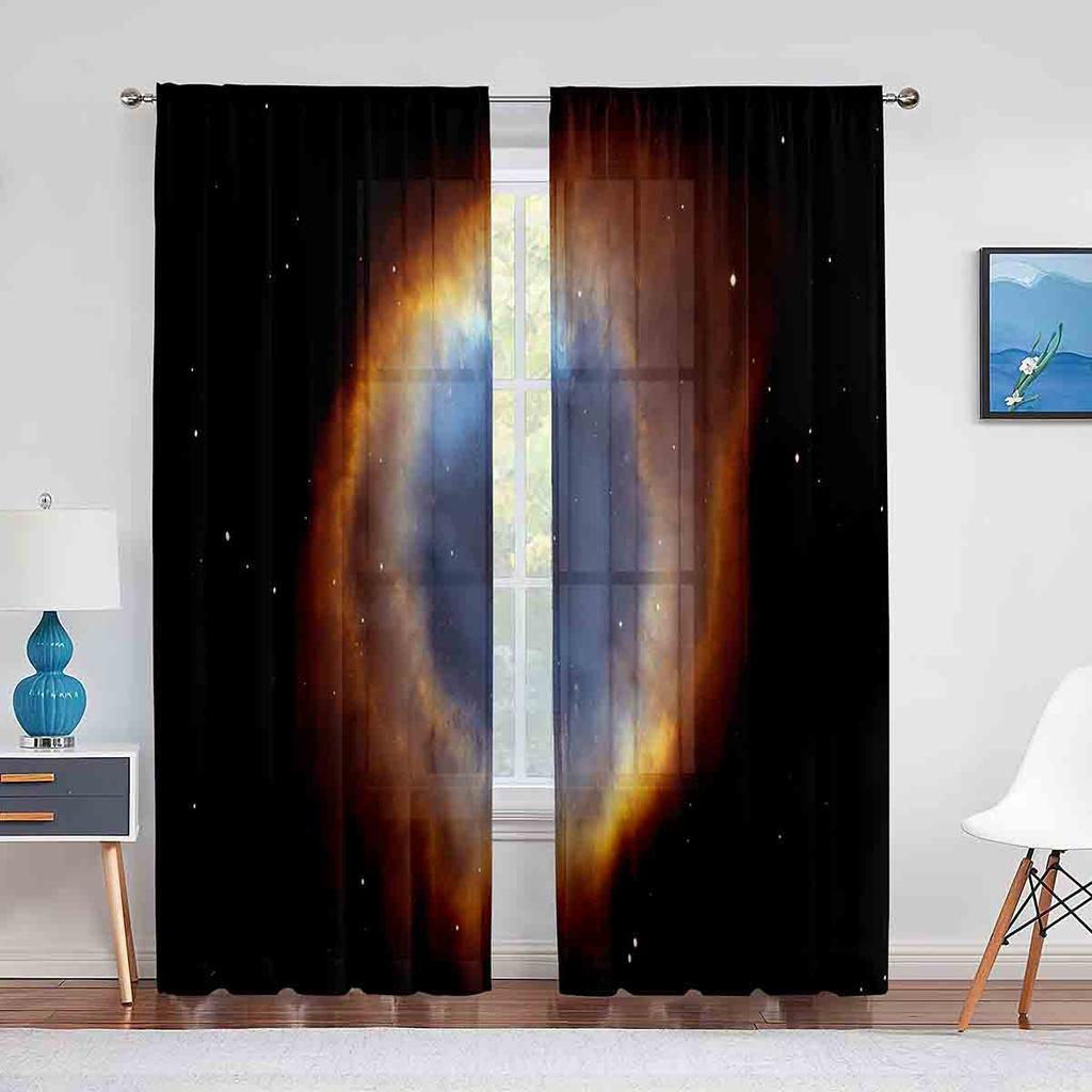 Sternenhimmel-Weltraum-Vorhang mit transparentem Voile, Galaxie-Universum, transparenter Chiffon-Tüll-Fenstervorhang für Wohnzimmer- und Schlafzimmer-Dekoration