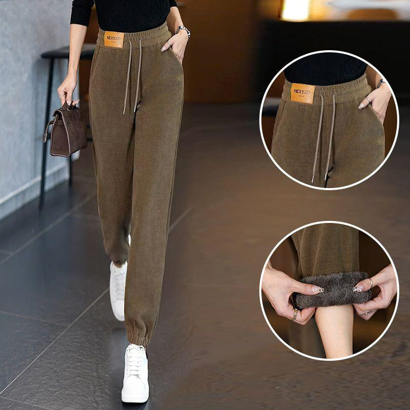 Unisex Plus Size Velvet Corduroy Harem Sweatpants - Warm, High Waist, Tapered Leg, Casual Fit for Autumn/Winter