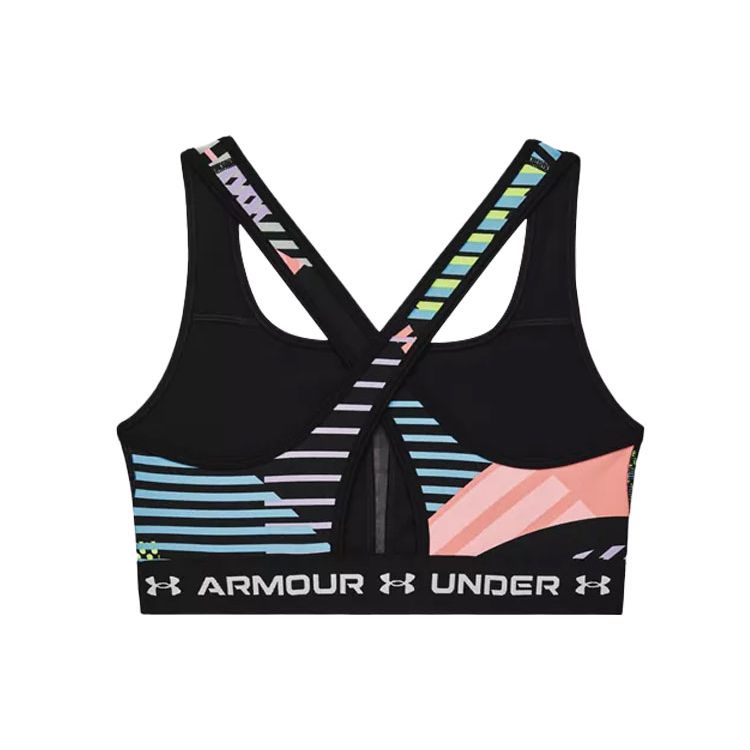 Under Armour Crossback Geometric Print Medium Support Training Sports Tank Top Women Tops Black 1361042-001