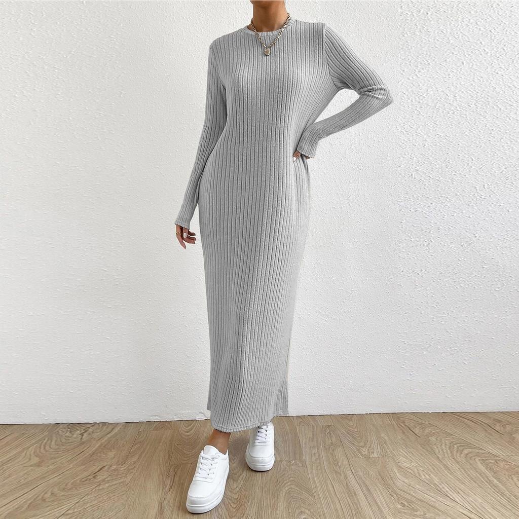 Women's Long Sleeve Dress Fall Casual T Shirt Loose Fit Pleated Front Dresses With Pockets