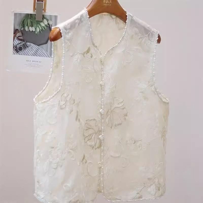 Sleeveless top vest women's summer 2025 temperament embroidered thin summer vest