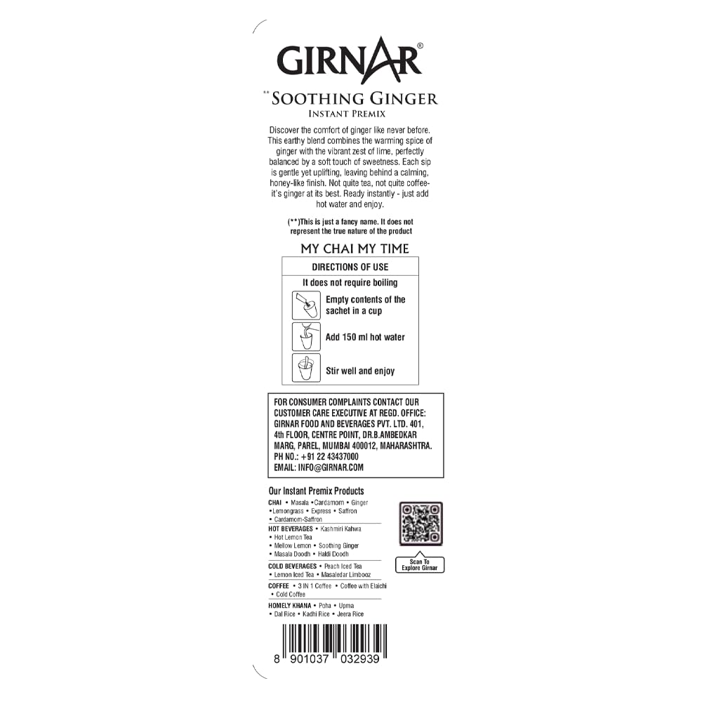 Girnar Instant Premix Soothing Ginger Tea 10 Sachets Pack of 1 | Quick Hot Beverage