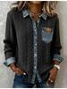 Dark Grey Knit Shirt with Denim Trim and Chest Pocket