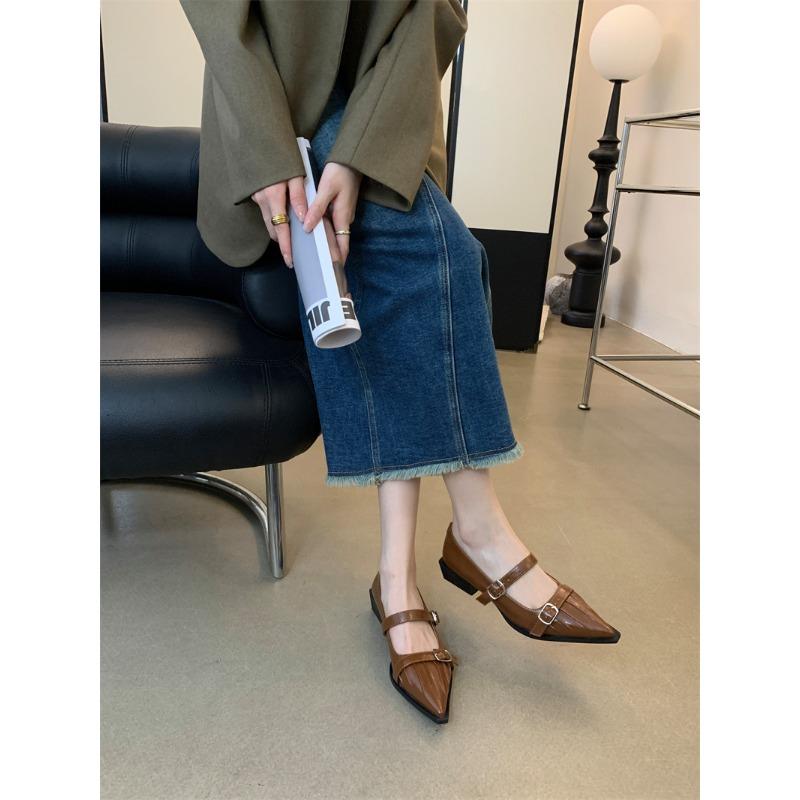 

Новые женские туфли Мэри Джейн на толстом каблуке в стиле ретро, модные туфли с острым носком, удобные офисные туфли-лодочки для женщин 39 коричневый