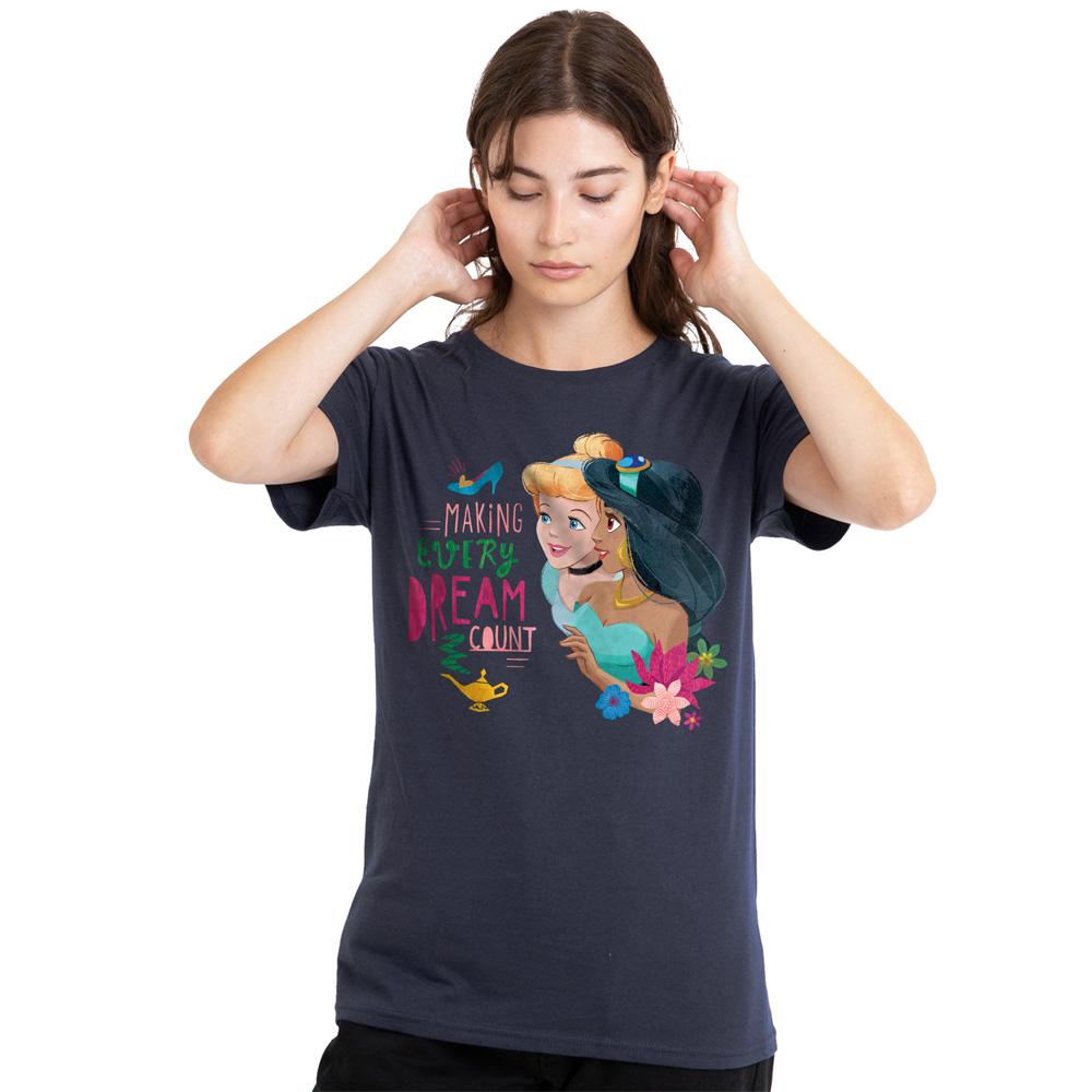 Disney Princess Womens/Ladies Making Every Dream Count Cinderella & Jasmine T-Shirt
