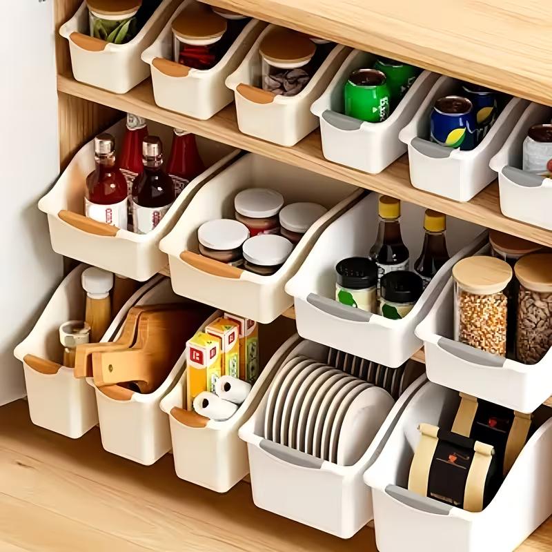 Curved Storage Box Heavy Duty Plastic Organizer Under Sink Cabinet Storage Bins for Kitchen Bathroom Cleaning Supplies Space Saving Container