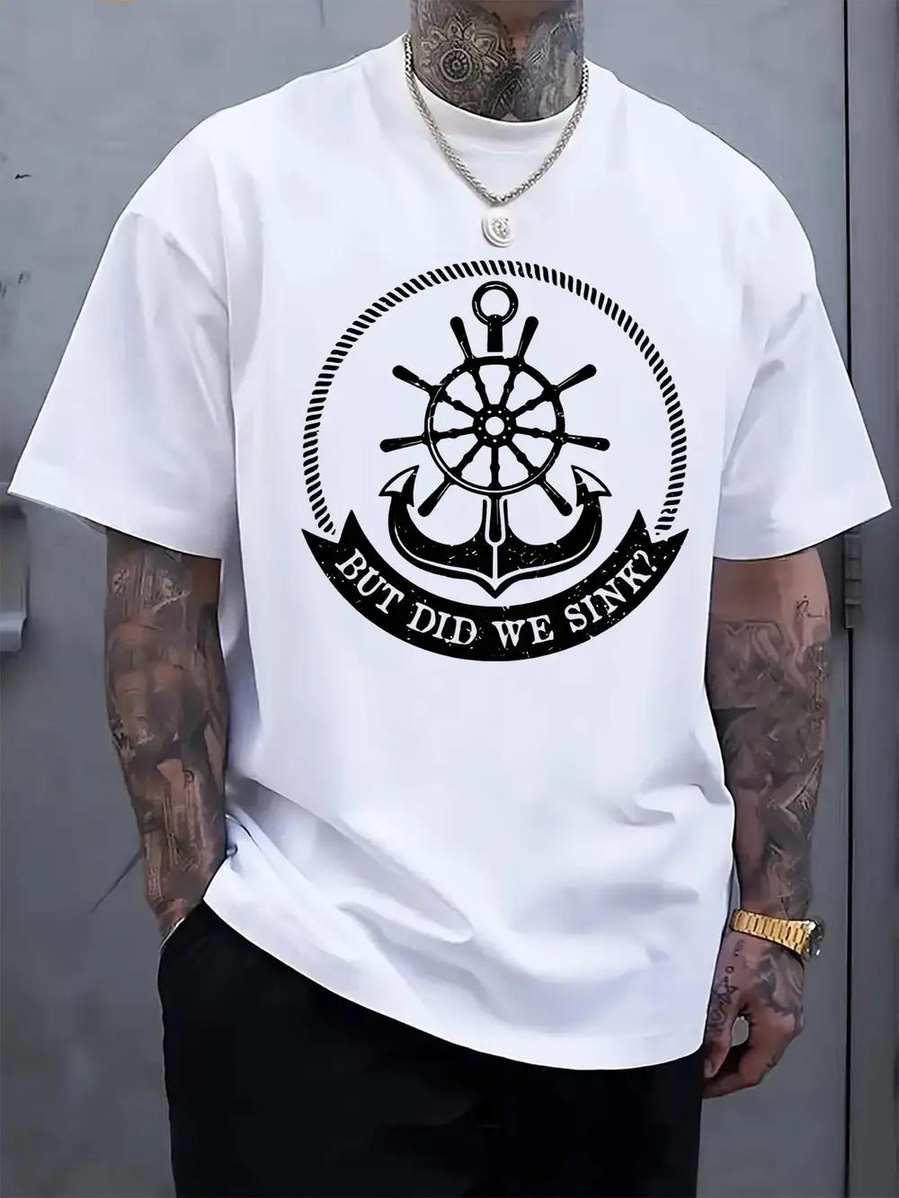 

Round Neck Short Sleeve T-shirt with Nautical Theme Print L