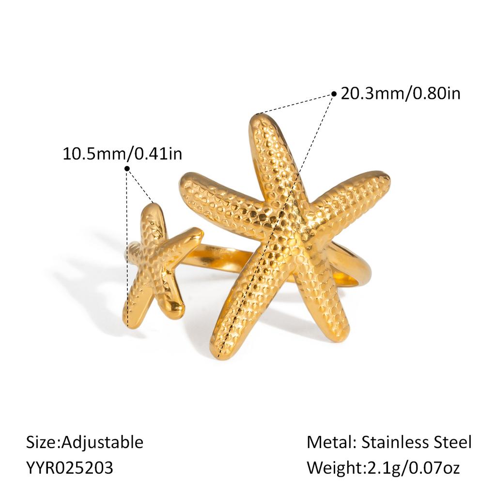 2025 Summer Ocean Rings For Women Gold Color Stainless Steel Shell Starfish Charm Figure Accessory