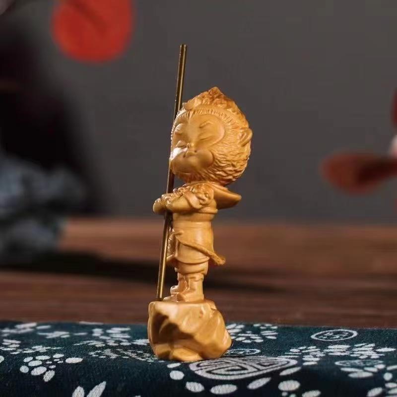 Wood Carving Sun WuKong Sculptures and Figurines Chinese Characteristic Characters Home Room Office Anime Figures Decoration