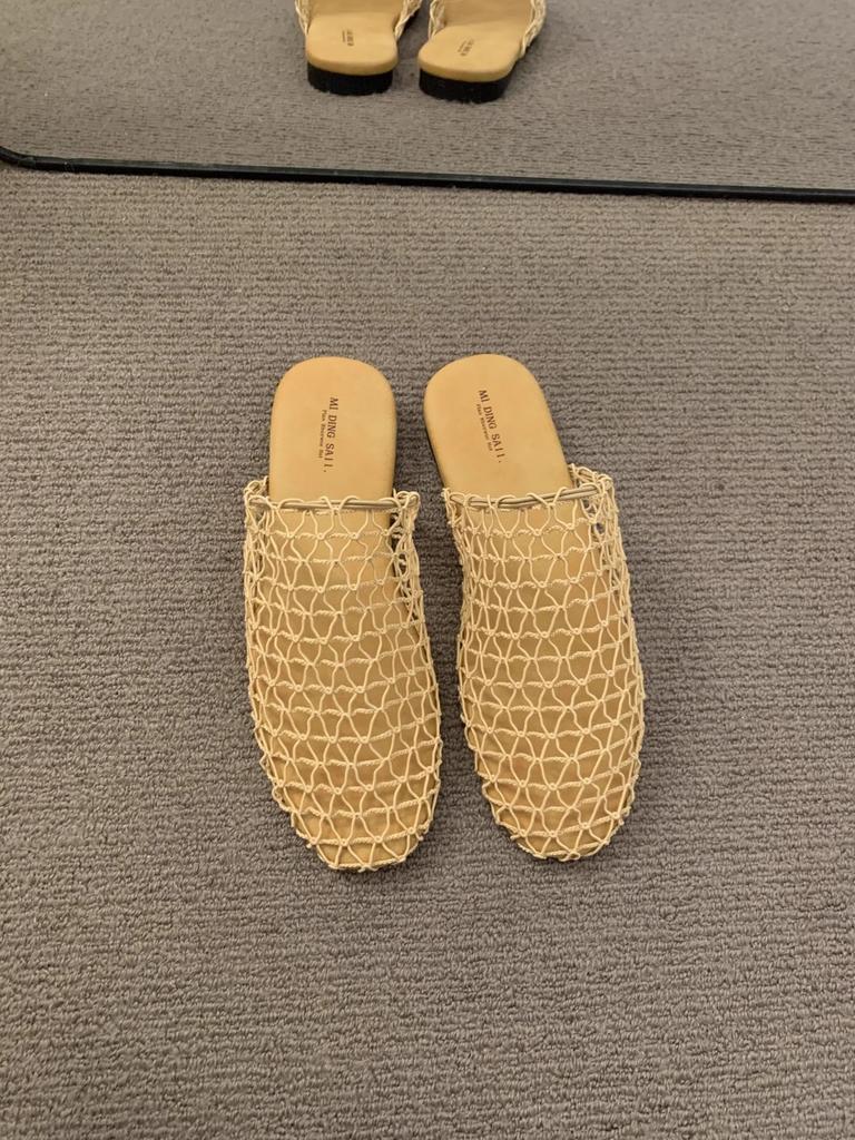 Summer Outer Wear Popular Mesh Woven Breathable Bag Head Half Slippers Women's 2025 New Versatile Outer Wear Fishing Net Sandals