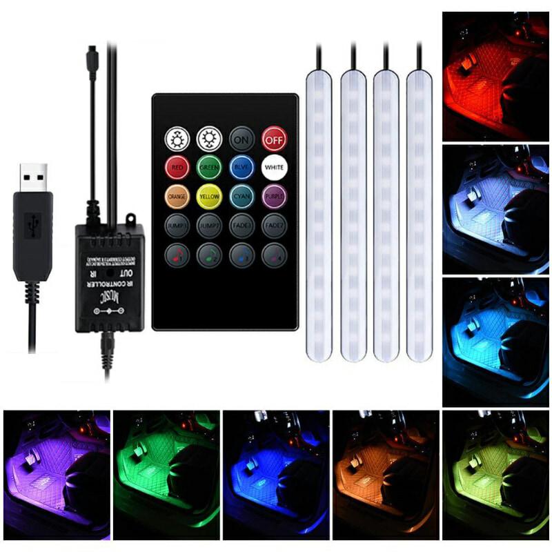 Car LED Atmosphere Light Foot Light RGB Music Voice Control APP USB Cigarette Lighter Remote Control Interior Decorative