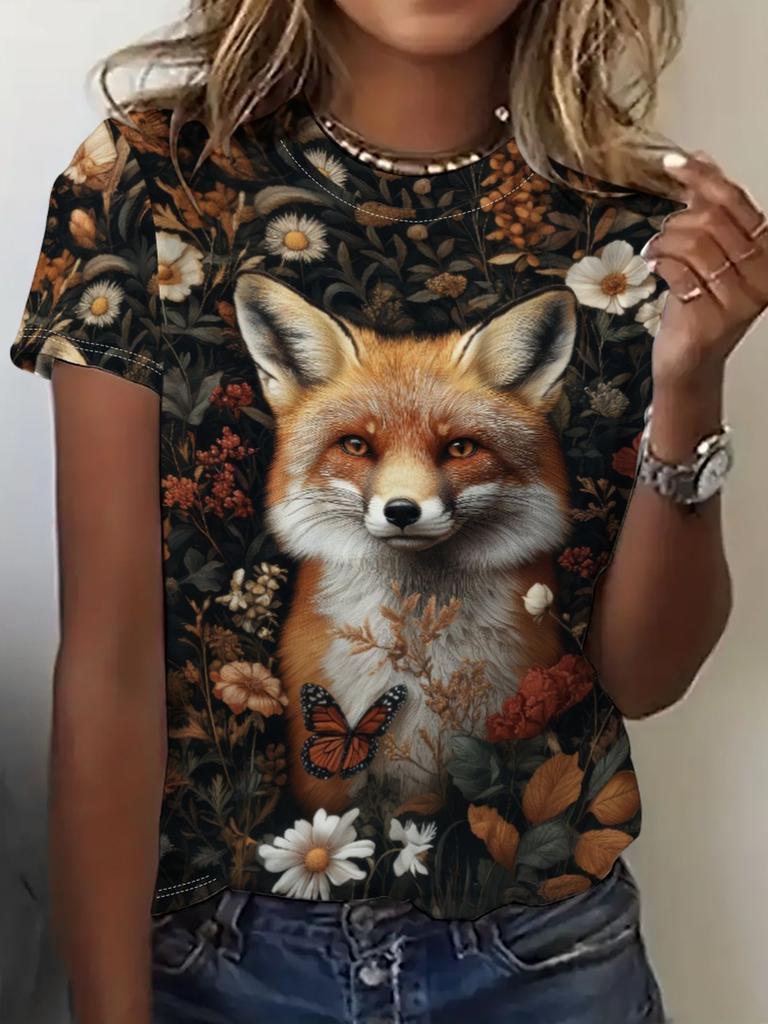 Summer Fox Squirrel T-Shirts Animal 3D Print Fashion Women Round Neck Short Sleeve T Shirt Tees Harajuku Y2K Top Female Clothing