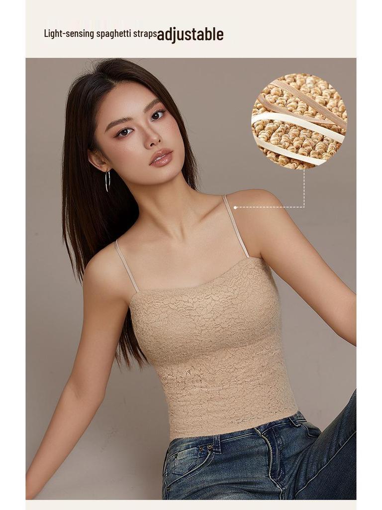 Autumn/Winter Rose Floral Lace Spaghetti Strap Seamless Bandeau Vest