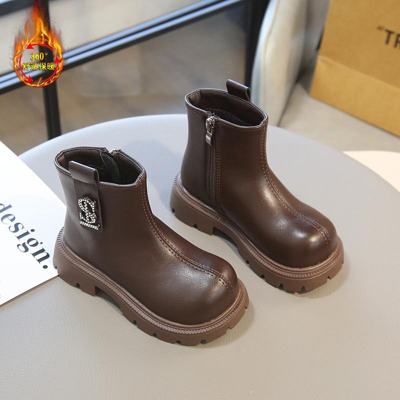 

Британский стиль мода осень и зима новые детские полусапожки для среднего и старшего возраста, маленькие ароматные ботинки в стиле, универсальные ботинки Мартина, задняя молния 36