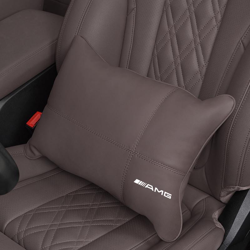 For Mercedes Benz AMG A B C E G CLA W211 W203 W204 C260 E300L A200L Car Seat Safety Headrest Pad Auto Emblem Neck Pillow OS1