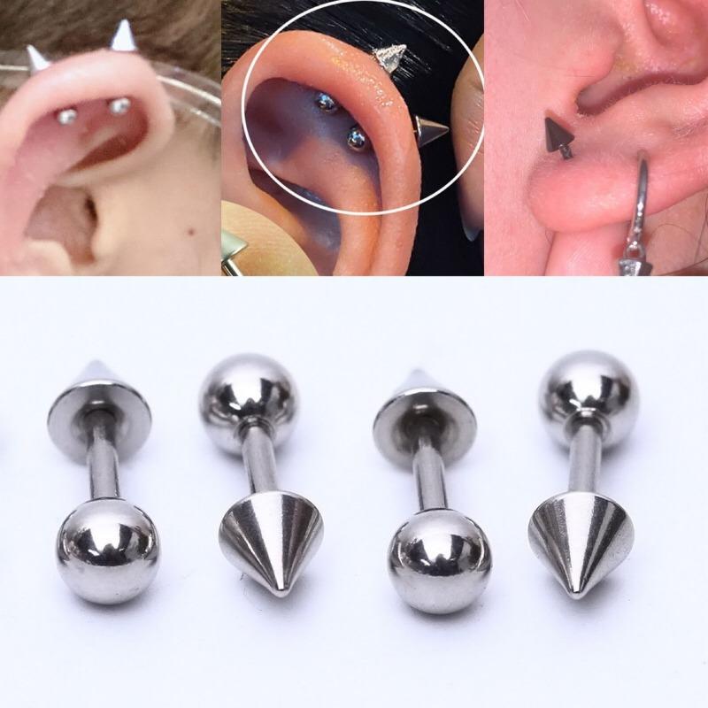 12pcs Y2K Fashion Stainless Steel Stud Earring 3/4mm Ball Cone Screws Earrings Ear Bone Nail Piercing Body Jewelry Accessories