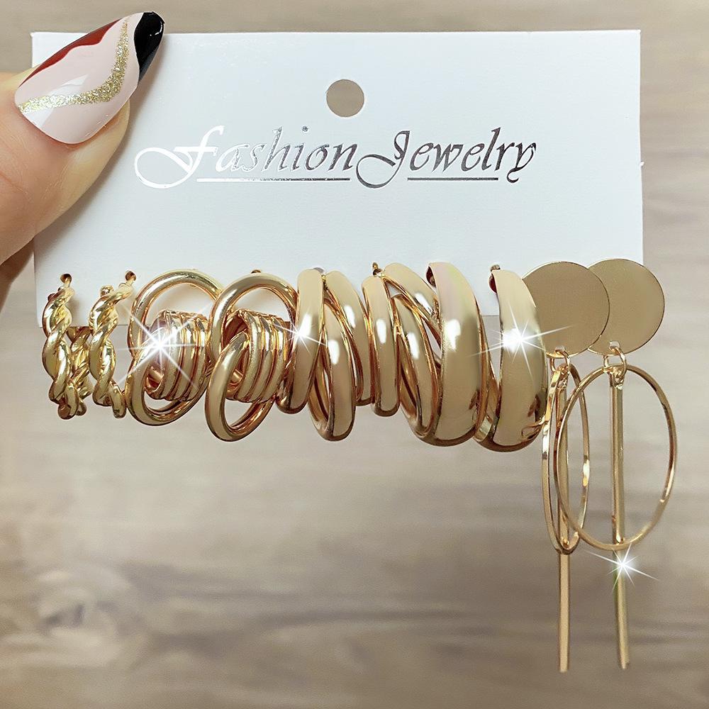 Геометрические многослойные серьги с жемчугом типа C, серьги-гвоздики, 6 пар, набор сережек-карт, комбинированные женские