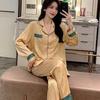 Ice Silk Women's Pajama Set - Thin Long Sleeve Top & Pants for Spring/Autumn.