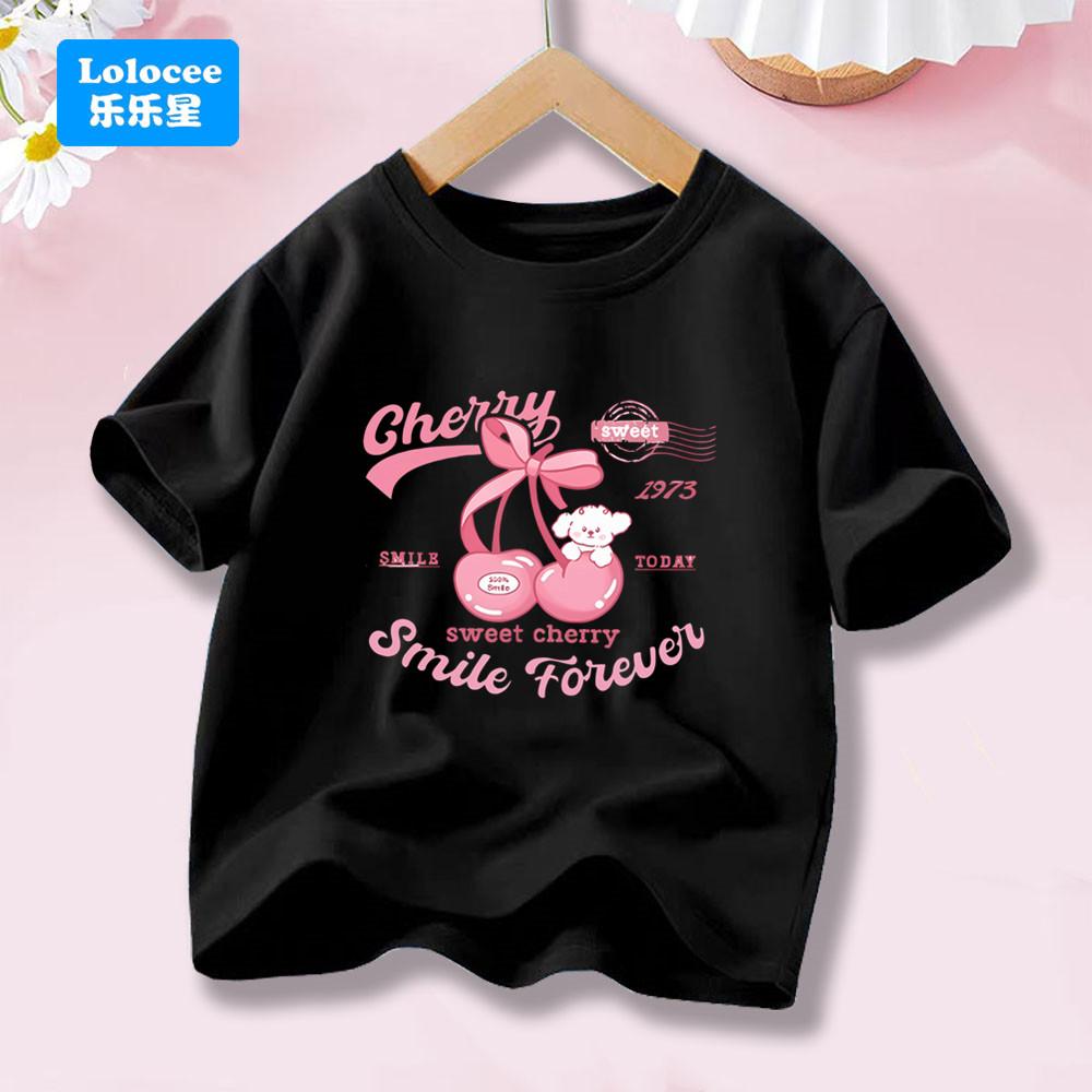 Womens Fashion Cherry Fruit Pattern Cotton Tshirt Short Sleeve Cute Top Suitable for Summer Daily Wear
