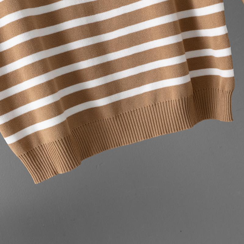 POLO Collar Striped Sweater Set Women's Autumn and Winter Loose Fashion Casual Knitting Two-piece Set