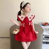 Mädchen Freizeitkleid Erdbeer-Häkelkragen Karomuster Flatterärmelkleid Niedliche Outfits Mädchen Vestidos