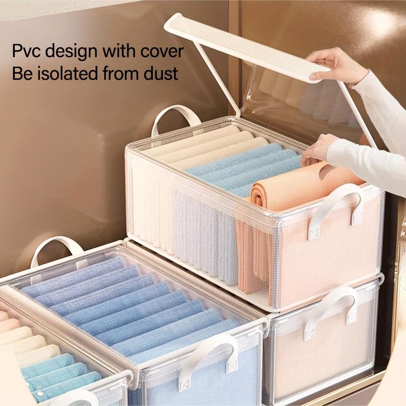 4PCS Large PVC Storage Box with Lid - Collapsible Dustproof Clothes and Pants Organizer - Perfect for Home and Dorm Room