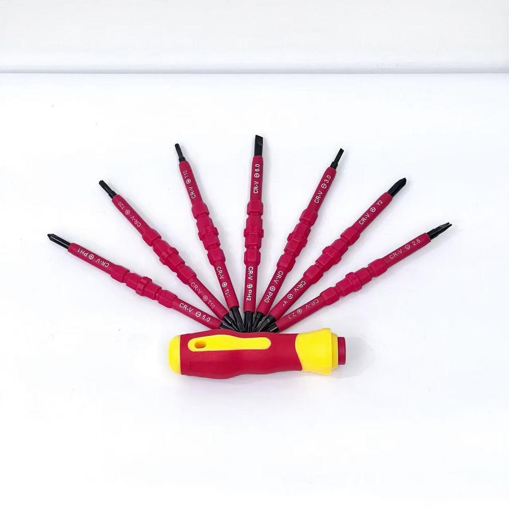 8-in-1 Magnetic Double-Headed Insulated Screwdriver Set for Electrician Safety and Household Repairs