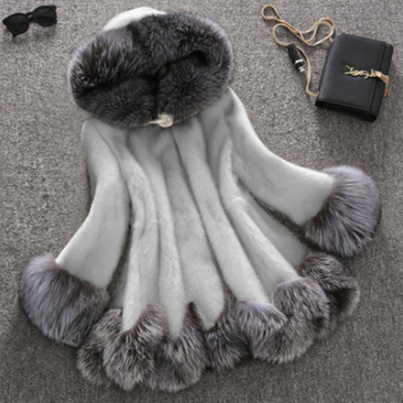 Winter new imitation mink imitation fur coat medium and long imitation mink coat women's imitation fox hair hooded