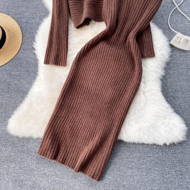 Women Autumn Winter Knit Set Slim Solid Color Two Piece All Match Crop Sweater Hip Dress For Ladies