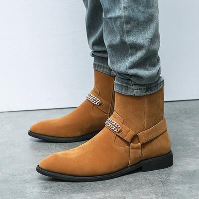 Suede Leather Chelsea Men's Dress Wedding Shoes British Lace Up Trend Casual Low Cut Workwear Short Boots