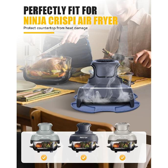 Silicone Heat-Resistant Mat for Ninja Crispi Glass Air Fryer | Reble Fireproof Heat Resistance Hot Pad | Anti-Slip Kitchen Countertop Protector |