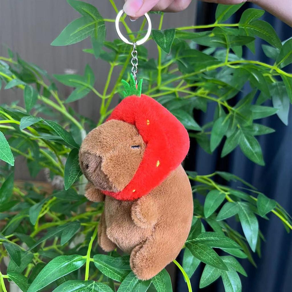 Capybara 11cm Fashionable Plush Keychain With Adorable Strawberry Hat Great Personalization For
