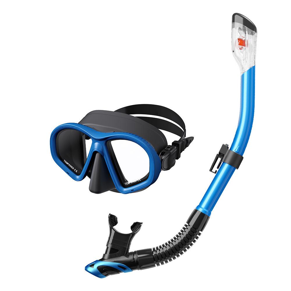 Free Diving Snorkeling Set with Tempered Glass Goggles Diving Mask Anti-Fog & Waterproof Low Volume Universal Fit for Swimming Standard