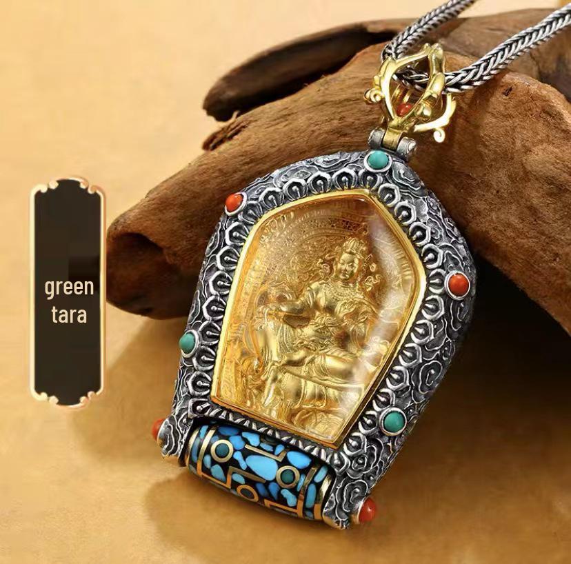 Ten Thousand Buddhas Rotating Dzi Bead Pendant: Guardian Deity, Year of Birth Buddha, God of Wealth, Thousand-Hand Guanyin Necklace
