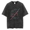 Fashion Anime Demon Slayer Kokushibo Corps T-shirt Men Washed Cotton Casual Loose Harajuku Male Vintage Tees Tops