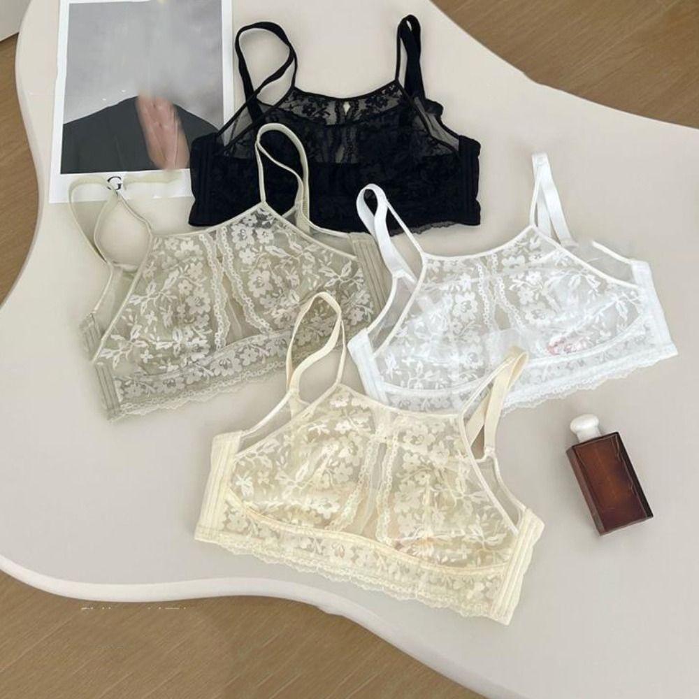 Shockproof Underwear for Women Anti-sagging Lace Thin Bra Comfortable Wireless Deep V Bra  Girls