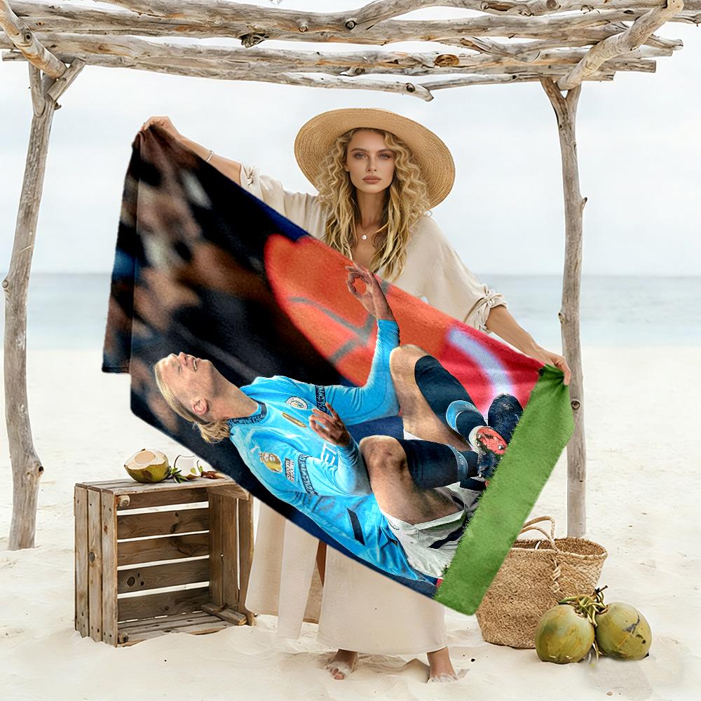 Blaues Haaland-Stil Strandtuch Superweich & Saugfähig Bequem Leicht Tragbar für Schwimmen, Strand, Camping, Reisen, Strandzubehör, Fitnessstudio