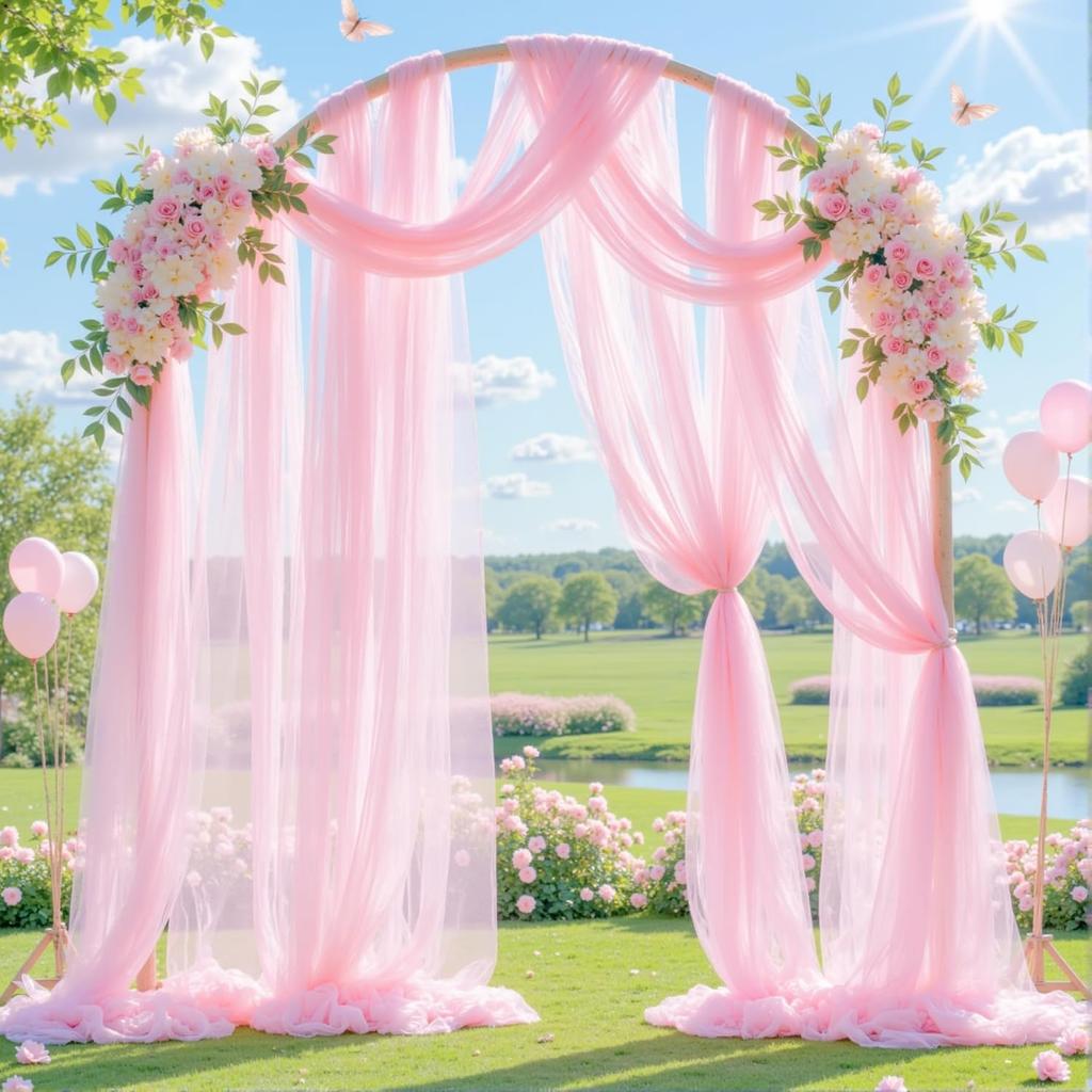 2Pcs Wedding Arch Draping Fabric for Wedding Reception Sheer Tulle Backdrop Curtain Birthday Party Baby Shower Ceiling Decor