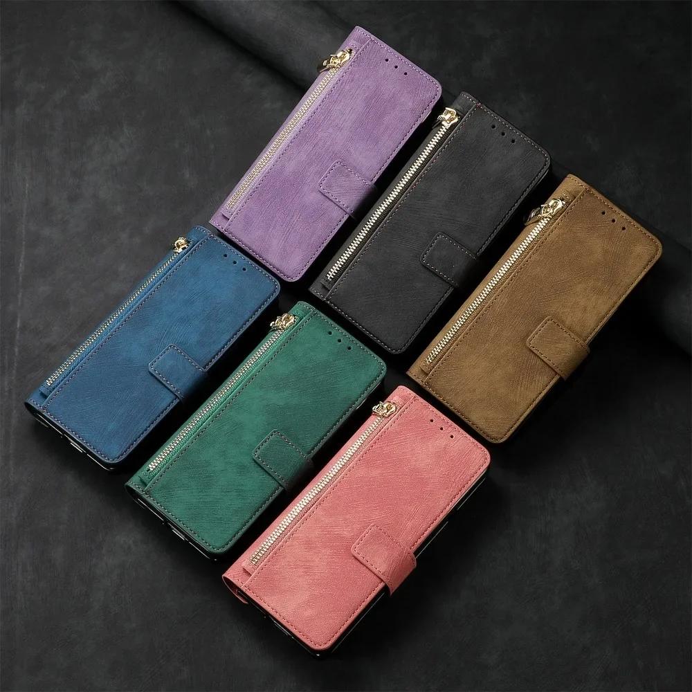 2 in 1 Abnehmbare Reißverschluss Kartenfach Geldbörse Handyhülle für Samsung Galaxy Z Fold 6 5 4 3 Fold6 Fold5 Fold4 Fold3 5G Lederhülle
