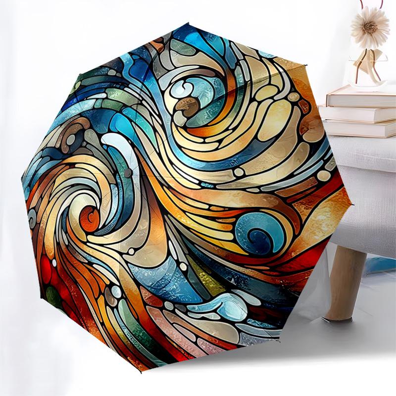 

1pc Colorful Swirls Auto-Folding Umbrella: Portable Tri-Fold Design with 8-Bone Iron Frame - Perfect for Outdoor Use, Festive Gifts, Travelers & Daily